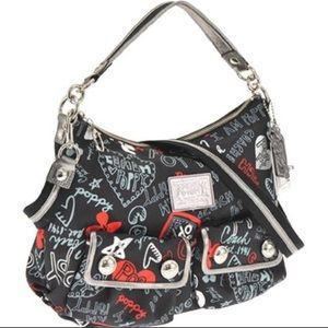 Coach Poppy Crossbody Black Graffiti Heart canvas
